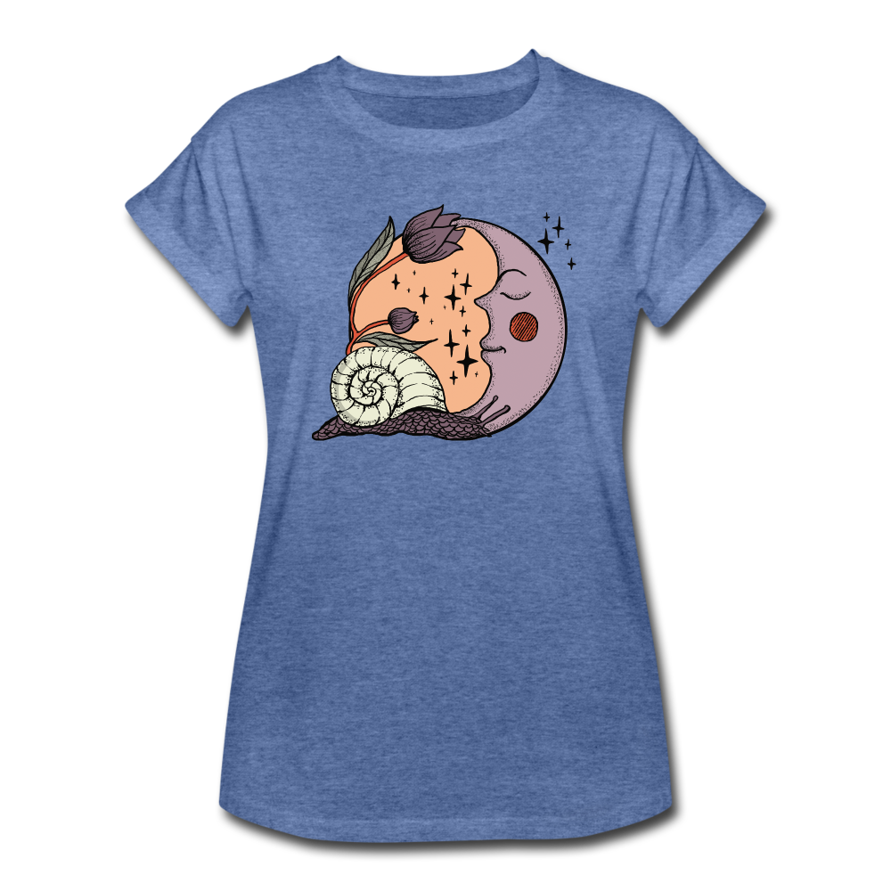 Frauen Oversize T-Shirt - “Cottagecore_Schnecke und Mond” - Denim meliert