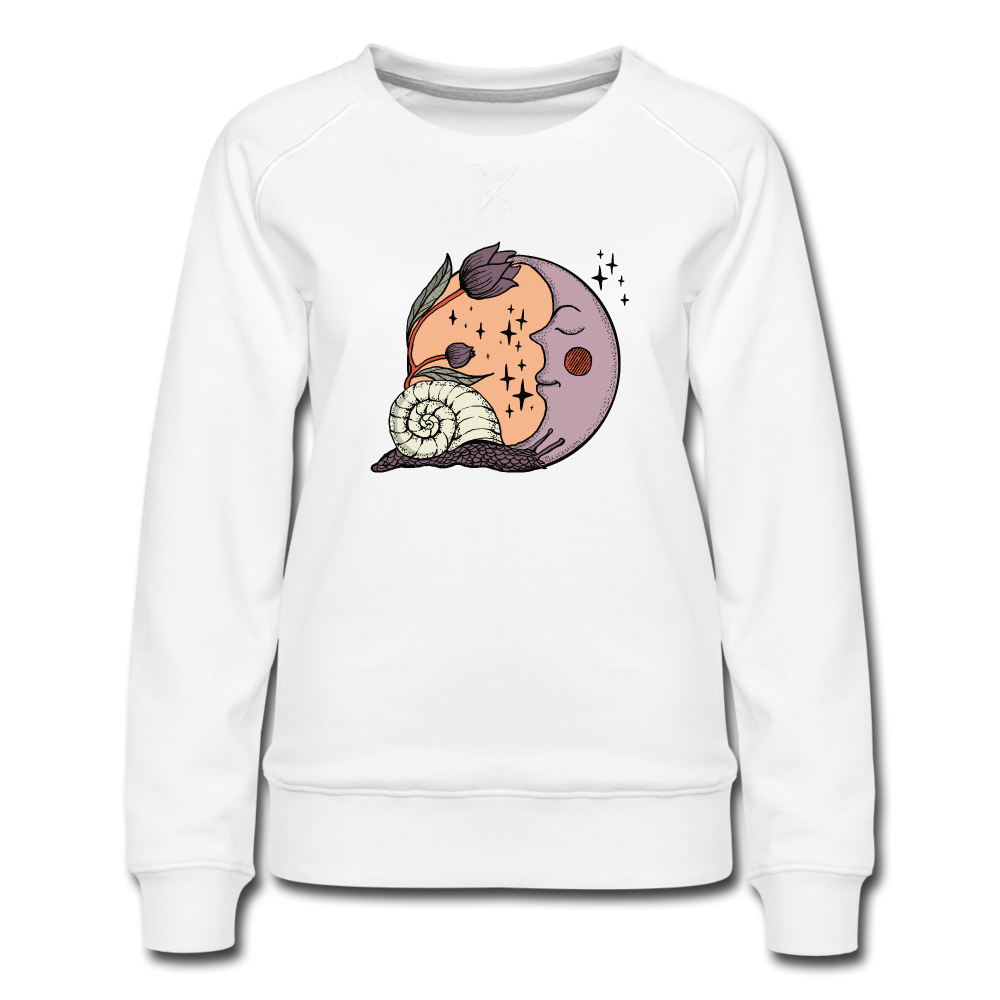 Frauen Premium Pullover - “Cottagecore_Schnecke und Mond” - Weiß