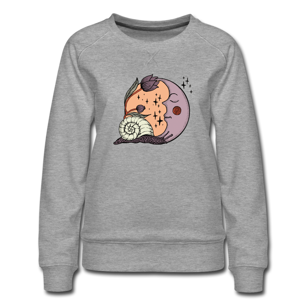 Frauen Premium Pullover - “Cottagecore_Schnecke und Mond” - Grau meliert