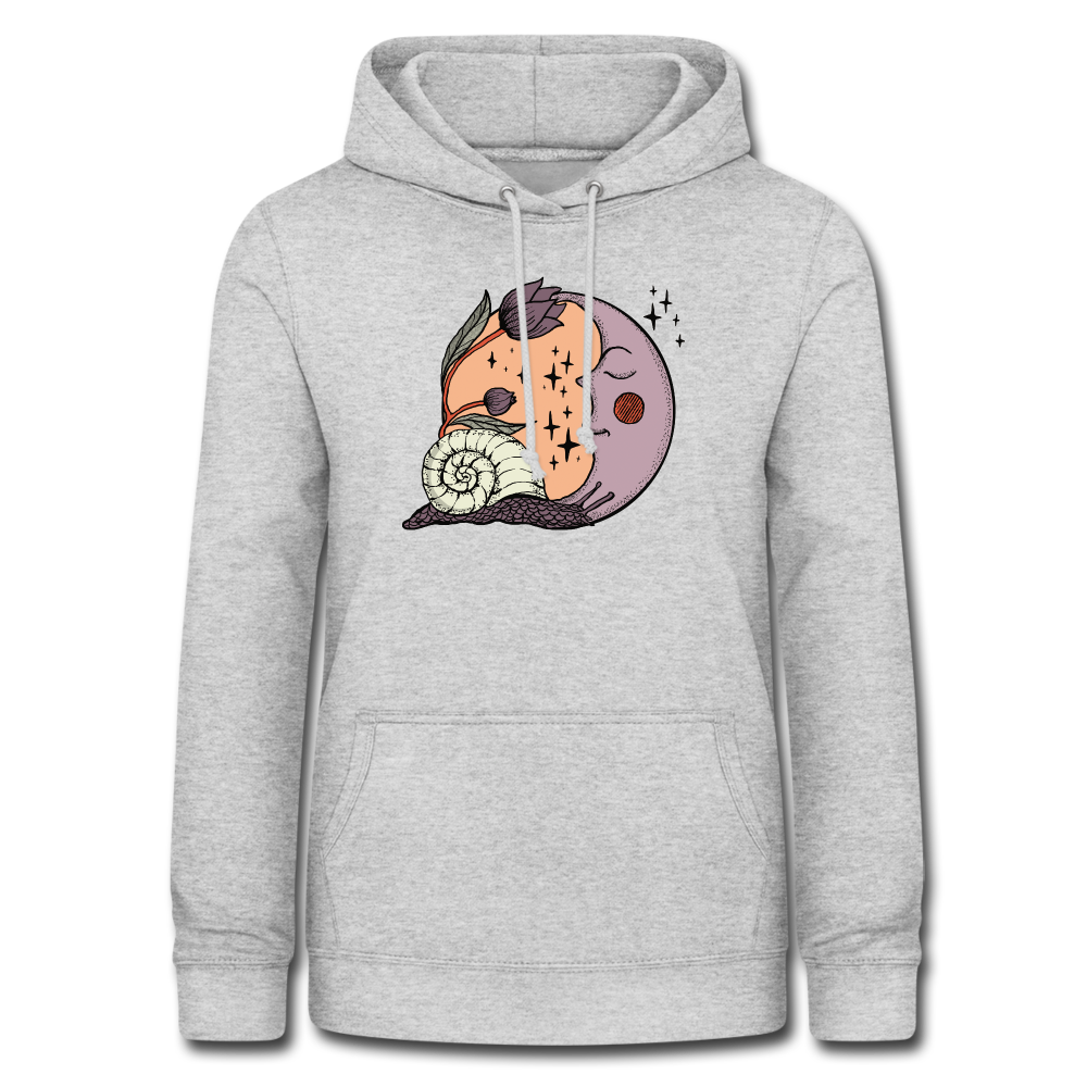 Frauen Hoodie - “Cottagecore_Schnecke und Mond” - Hellgrau meliert