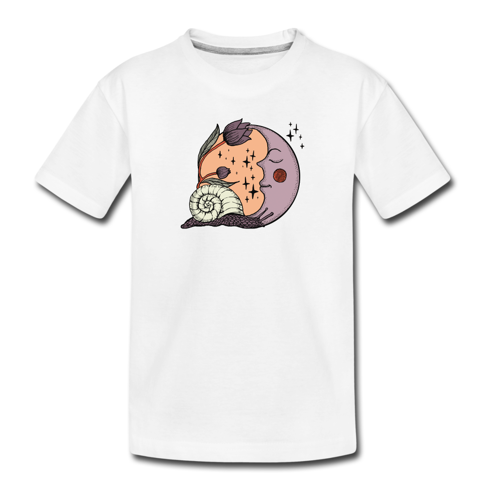 Kinder Premium Bio T-Shirt - “Cottagecore_Schnecke und Mond” - Weiß