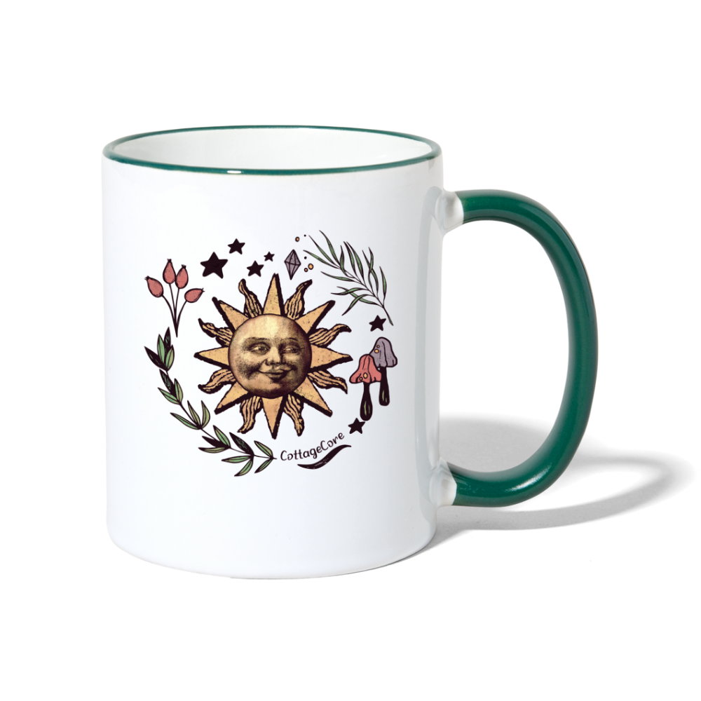 Tasse zweifarbig - “Cottagecore_Die Sonne lacht” - Weiß/Dunkelgrün