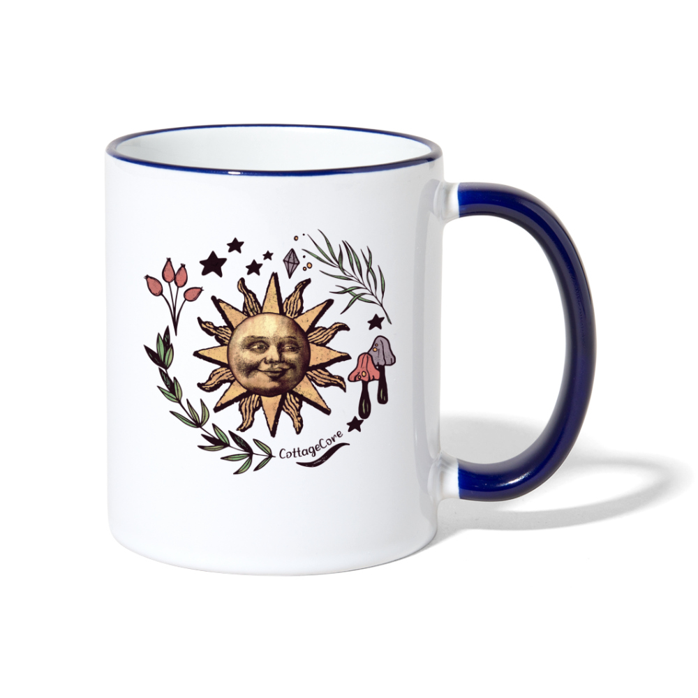 Tasse zweifarbig - “Cottagecore_Die Sonne lacht” - Weiß/Kobaltblau