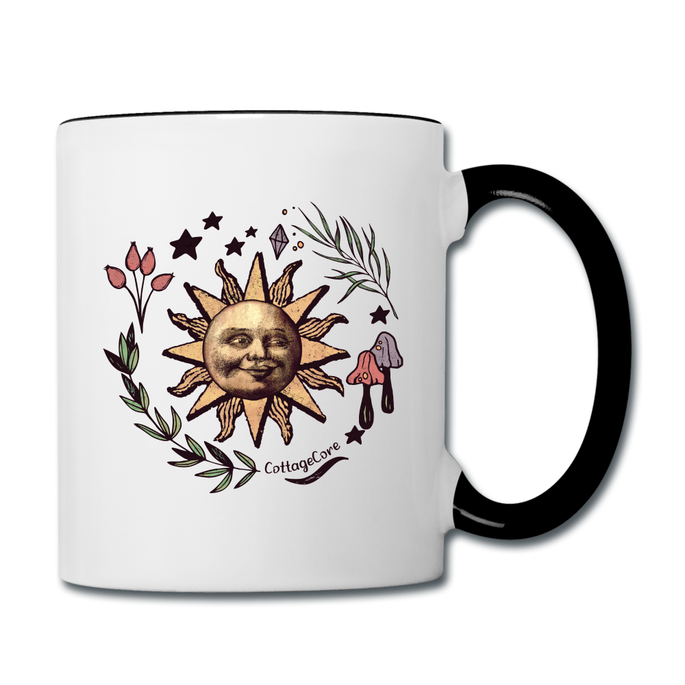 Tasse zweifarbig - “Cottagecore_Die Sonne lacht” - Weiß/Schwarz