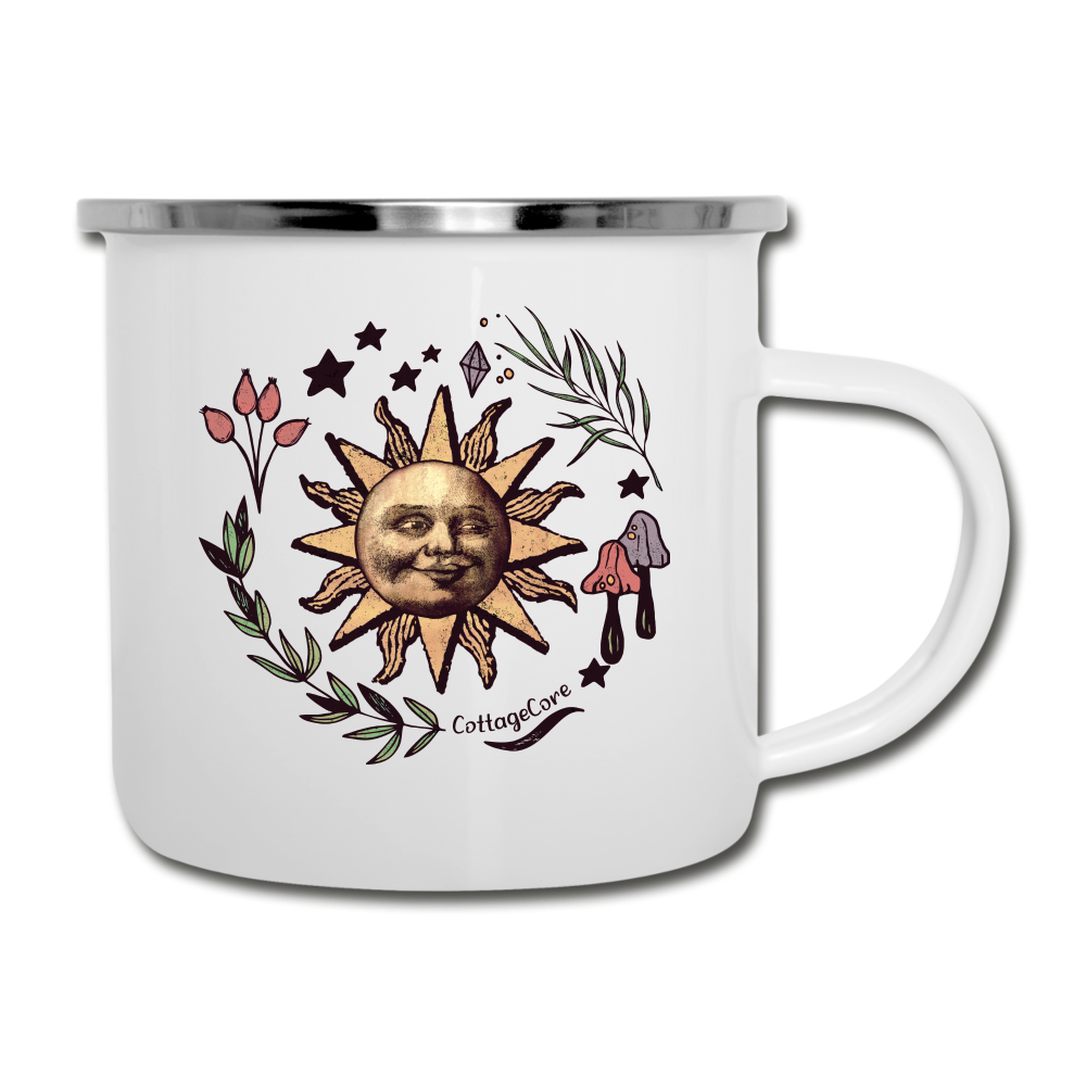 Emaille-Tasse - “Cottagecore_Die Sonne lacht” - Weiß