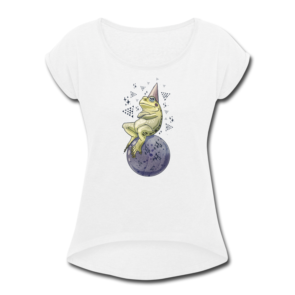 Frauen T-Shirt mit gerollten Ärmeln - "Magic Frog" - Weiß
