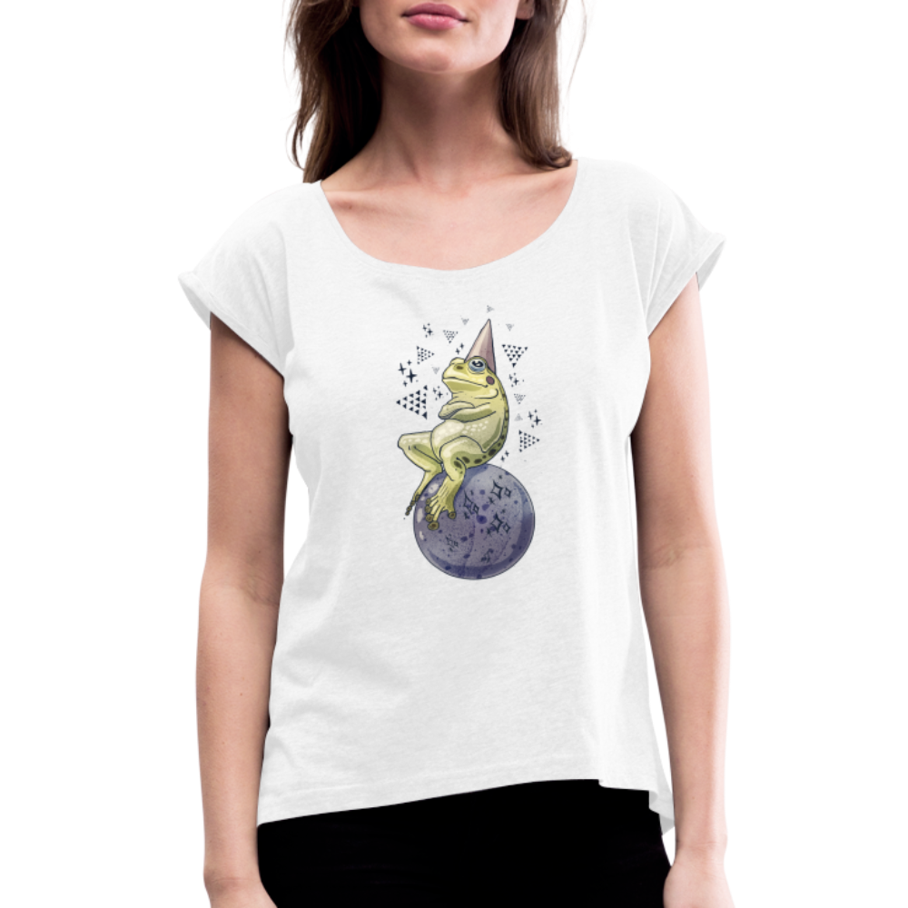 Frauen T-Shirt mit gerollten Ärmeln - "Magic Frog" - Weiß