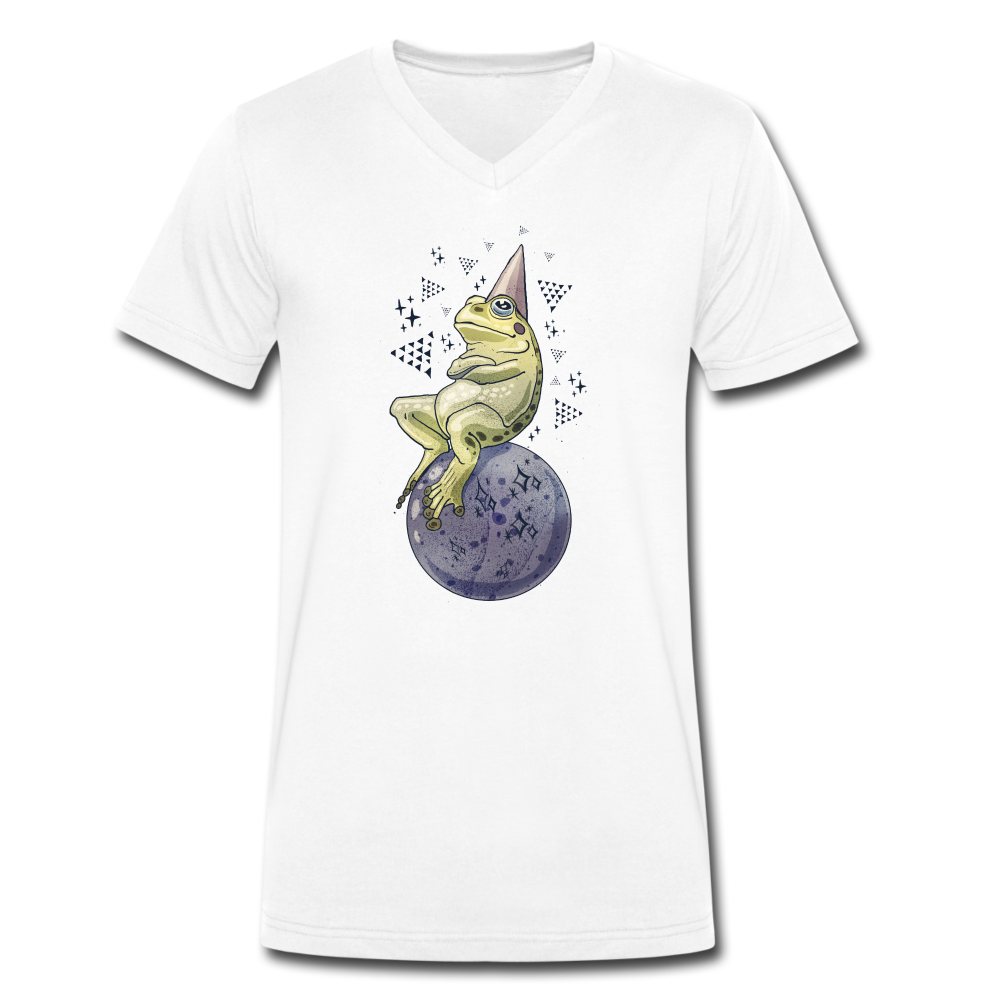 Männer Bio-T-Shirt mit V-Ausschnitt - "Magic Frog" - Weiß