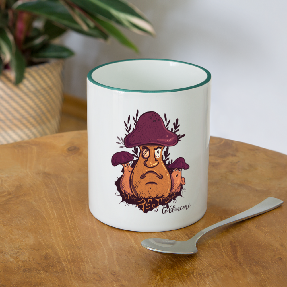 Tasse zweifarbig - “Goblincore_Grummelpilz” - Weiß/Dunkelgrün