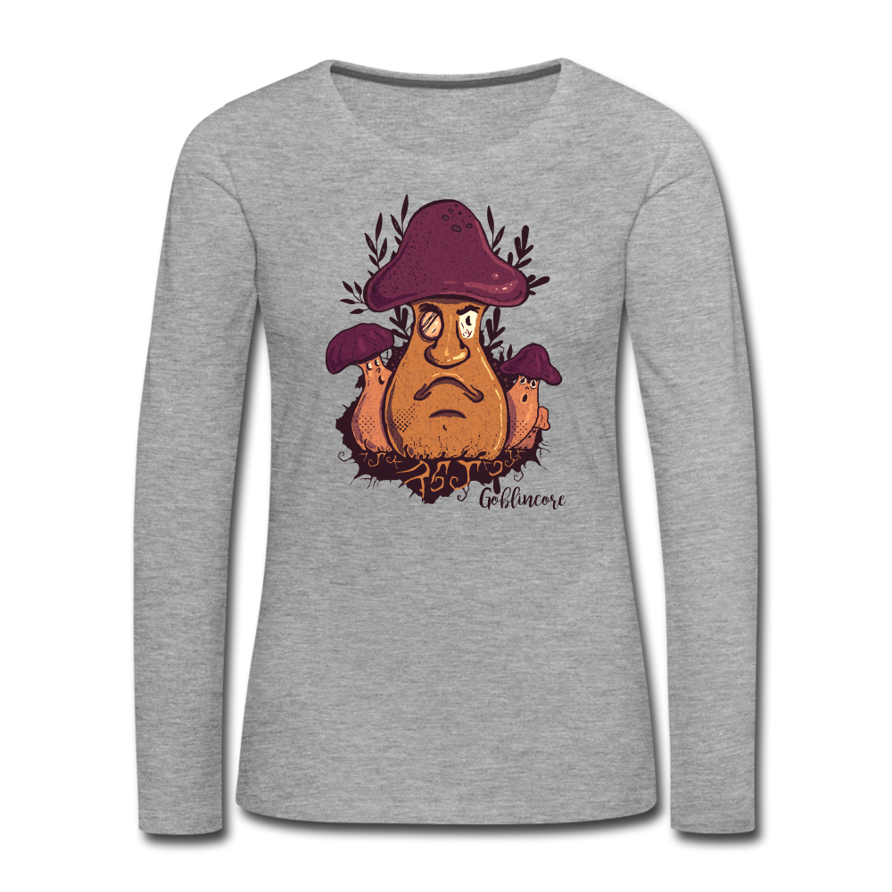 Frauen Premium Langarmshirt - “Goblincore_Grummelpilz” - Grau meliert