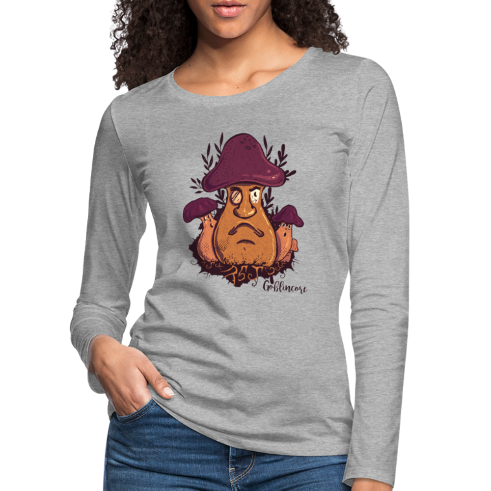 Frauen Premium Langarmshirt - “Goblincore_Grummelpilz” - Grau meliert