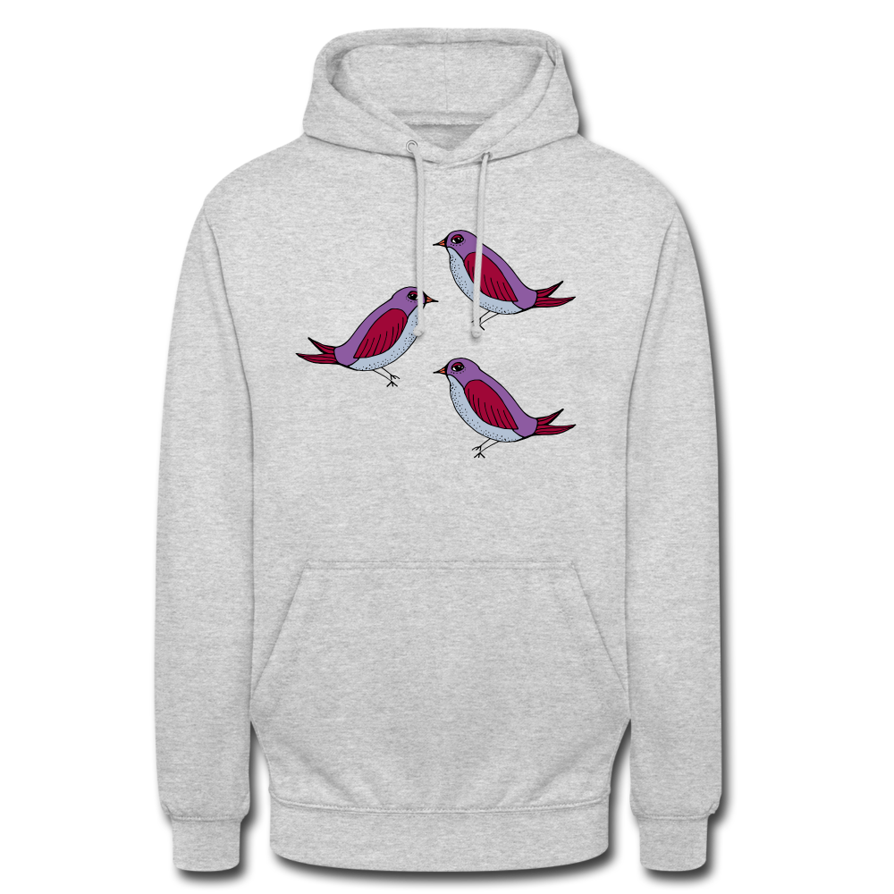 Unisex Hoodie - “Drei Amseln” - Hellgrau meliert
