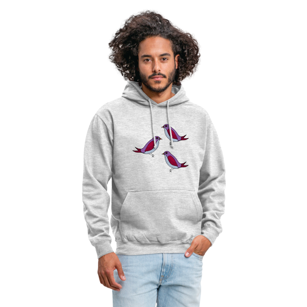 Unisex Hoodie - “Drei Amseln” - Hellgrau meliert