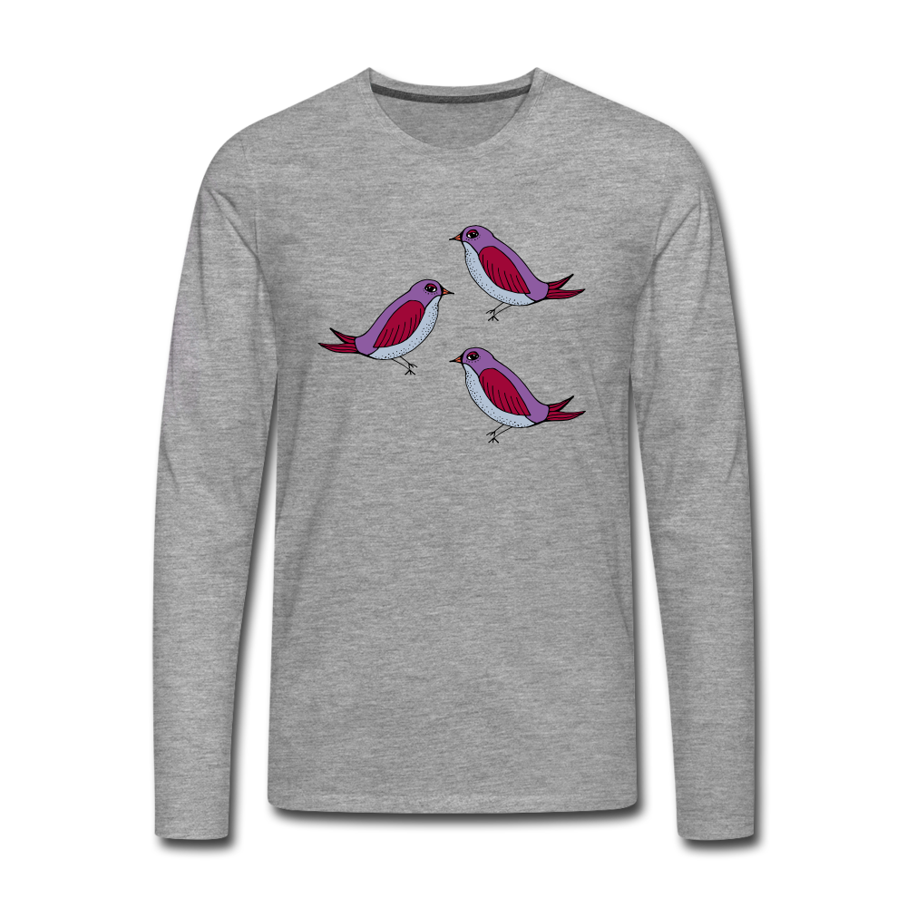 Männer Premium Langarmshirt - “Drei Amseln” - Grau meliert