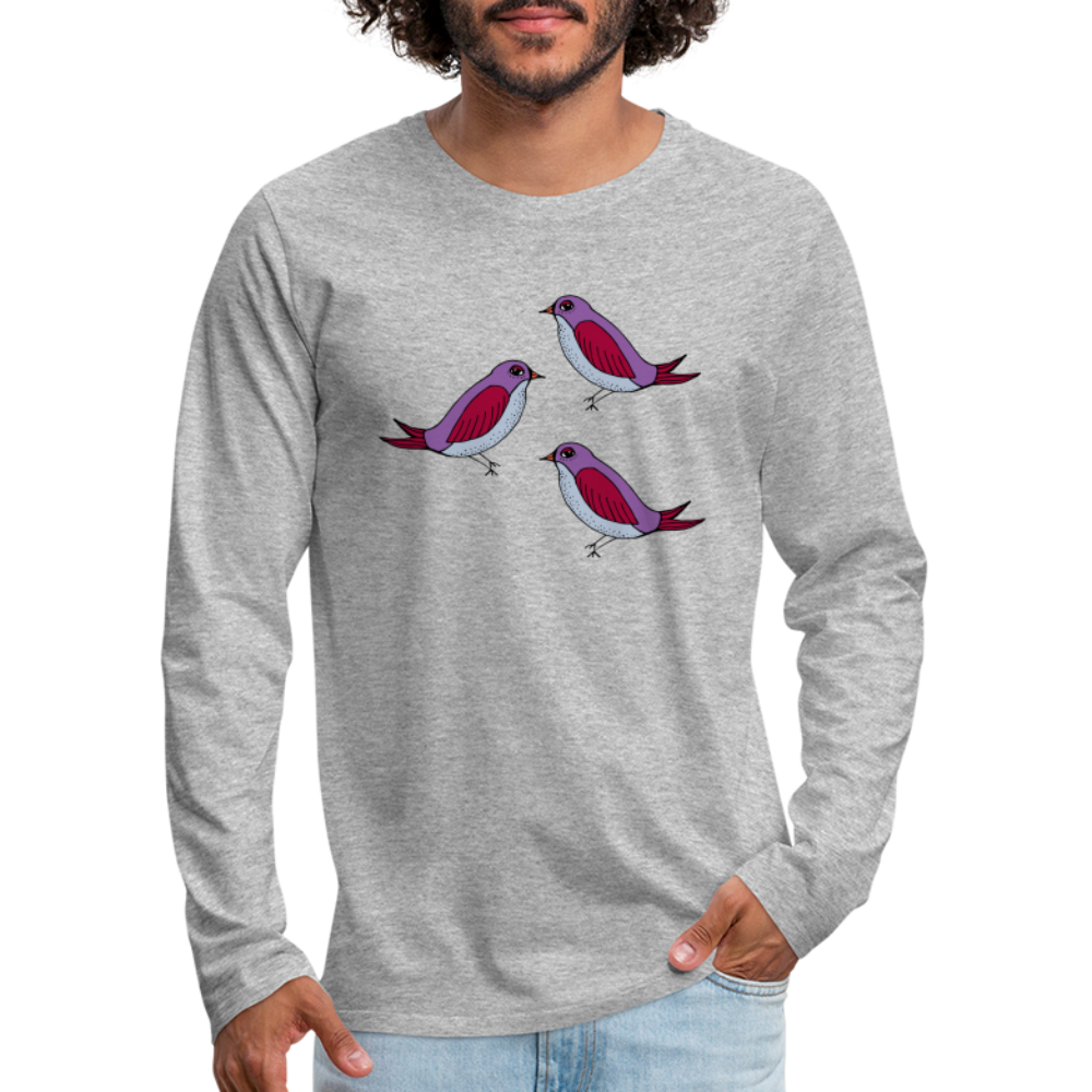 Männer Premium Langarmshirt - “Drei Amseln” - Grau meliert