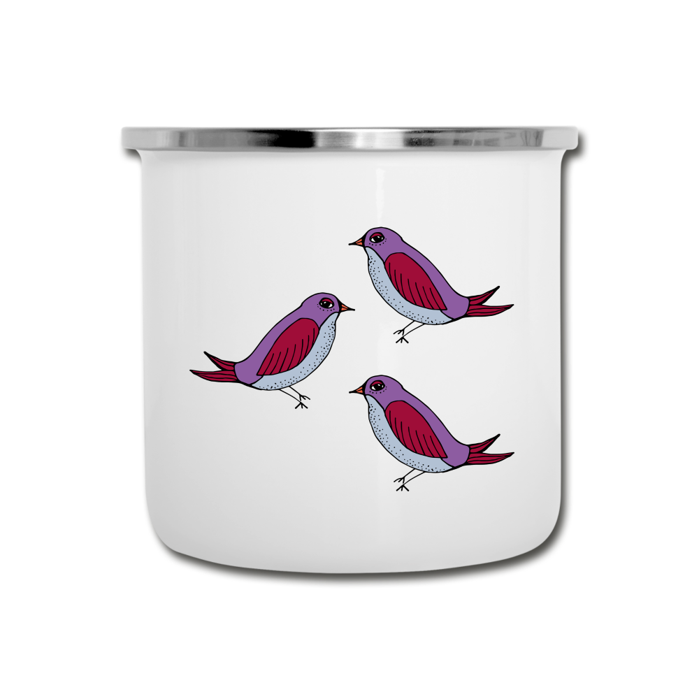 Emaille-Tasse - “Drei Amseln” - Weiß