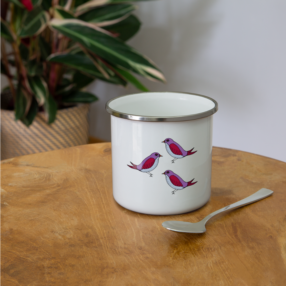 Emaille-Tasse - “Drei Amseln” - Weiß