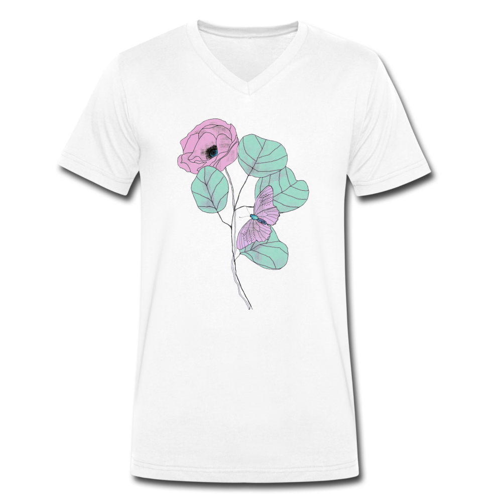 Männer Bio-T-Shirt mit V-Ausschnitt - "Blütezeit" - Weiß
