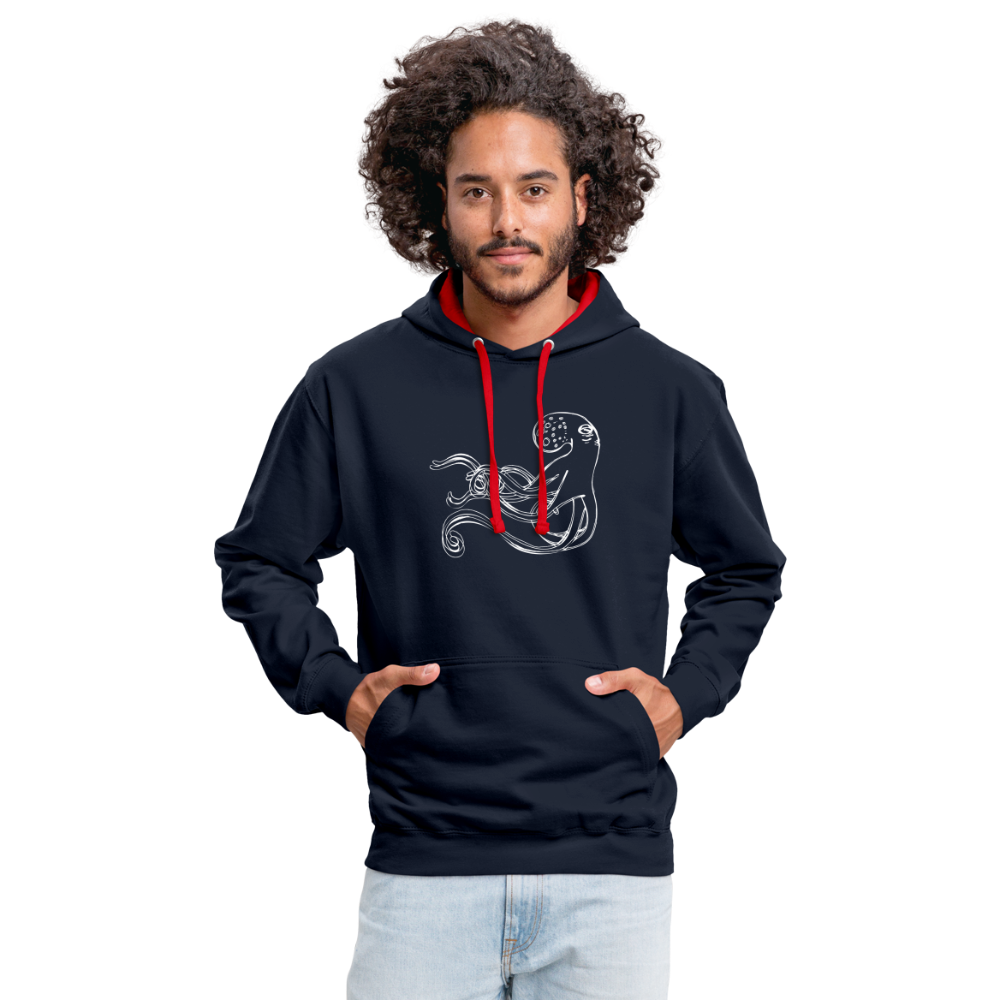 Kontrast-Hoodie - “Shaky Kraken” - Navy/Rot