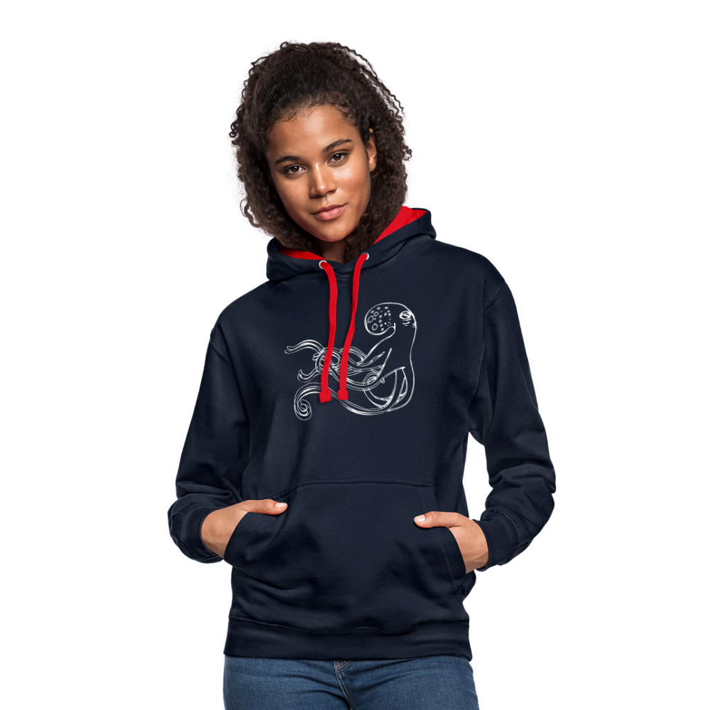 Kontrast-Hoodie - “Shaky Kraken” - Navy/Rot