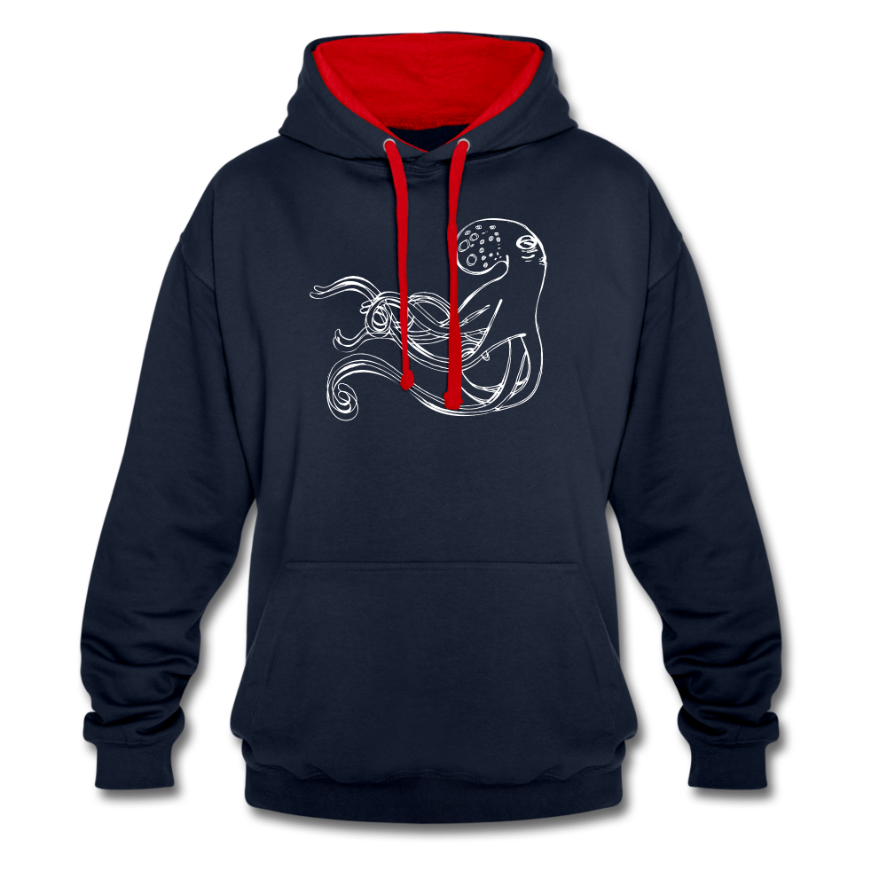 Kontrast-Hoodie - “Shaky Kraken” - Navy/Rot