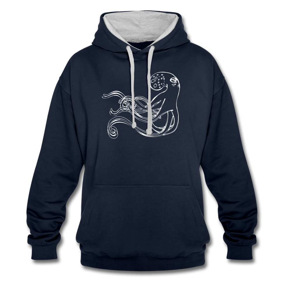 Kontrast-Hoodie - “Shaky Kraken” - Navy/Grau meliert