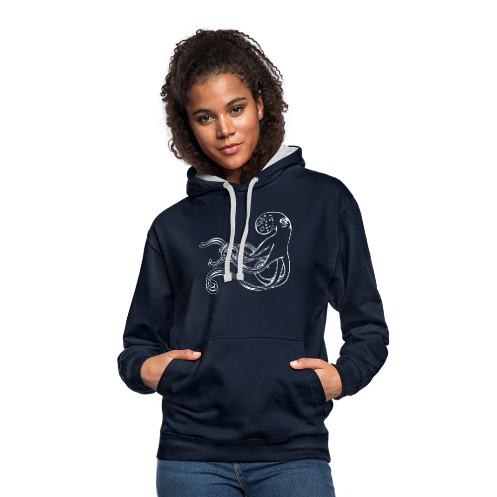 Kontrast-Hoodie - “Shaky Kraken” - Navy/Grau meliert