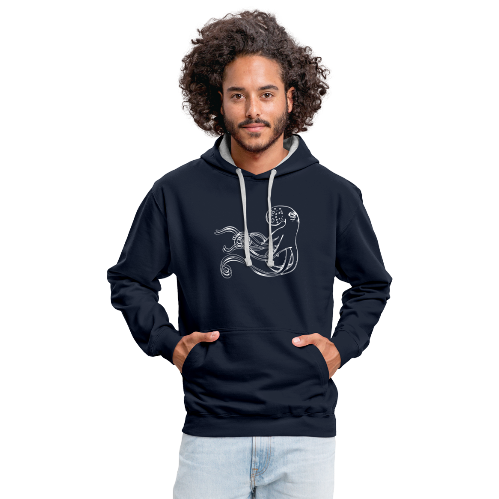 Kontrast-Hoodie - “Shaky Kraken” - Navy/Grau meliert