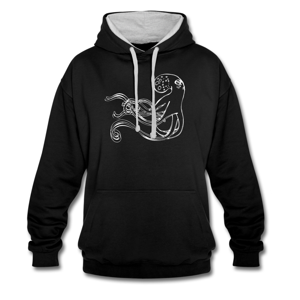 Kontrast-Hoodie - “Shaky Kraken” - Schwarz/Grau meliert