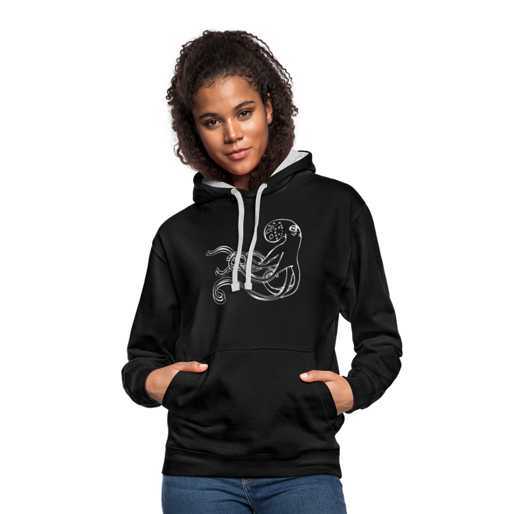 Kontrast-Hoodie - “Shaky Kraken” - Schwarz/Grau meliert