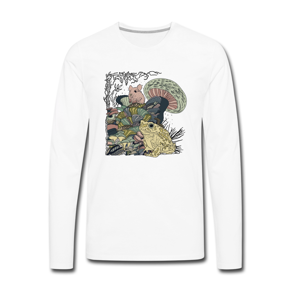 Männer Premium Langarmshirt - “Wimmelbild mit Frosch und Pilzen” - Weiß