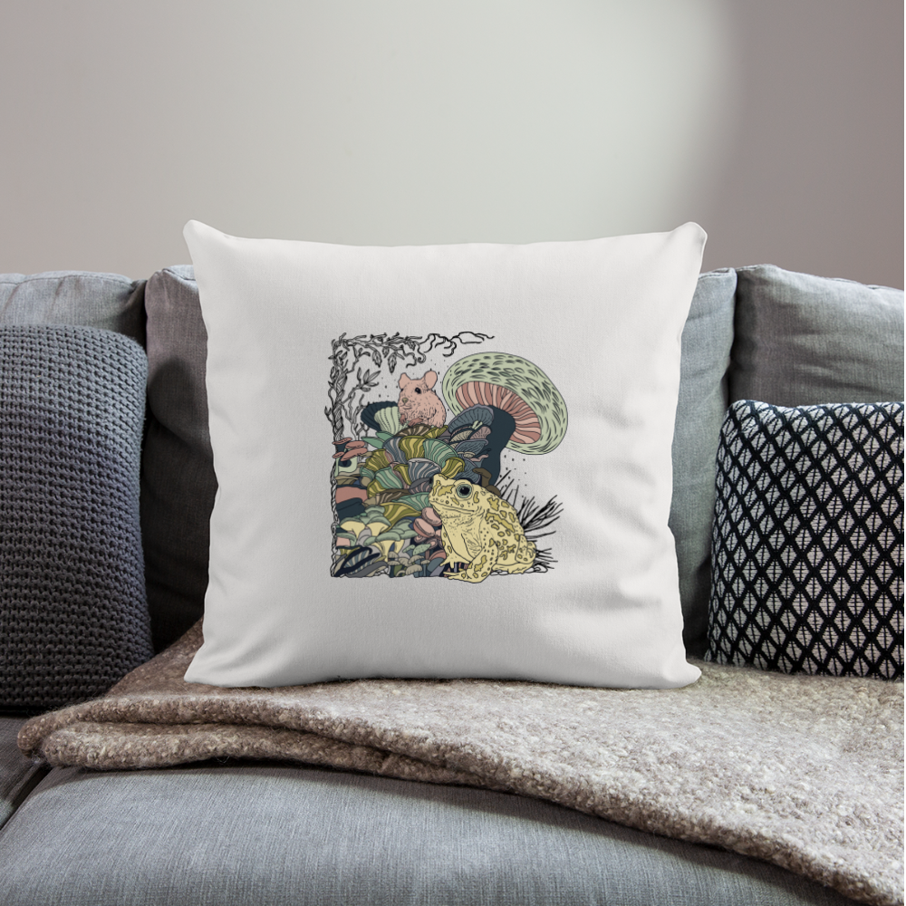 Sofakissenbezug 44 x 44 cm - “Wimmelbild mit Frosch und Pilzen” - Naturweiß