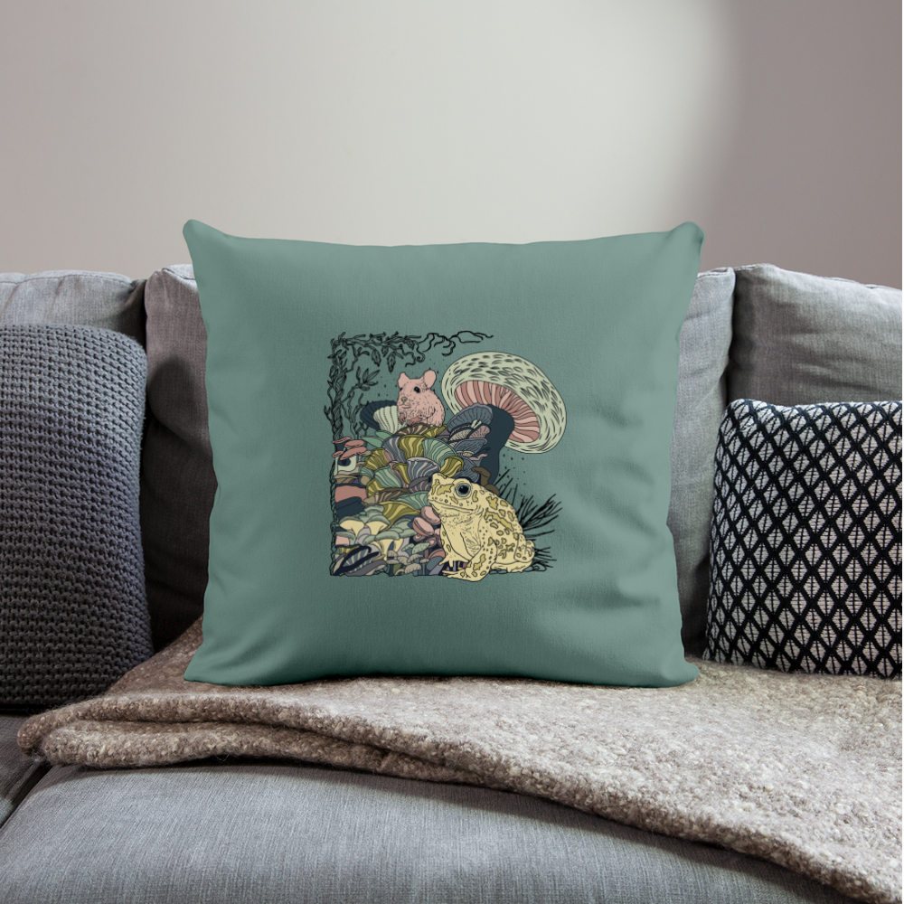 Sofakissenbezug 44 x 44 cm - “Wimmelbild mit Frosch und Pilzen” - Tanngrün