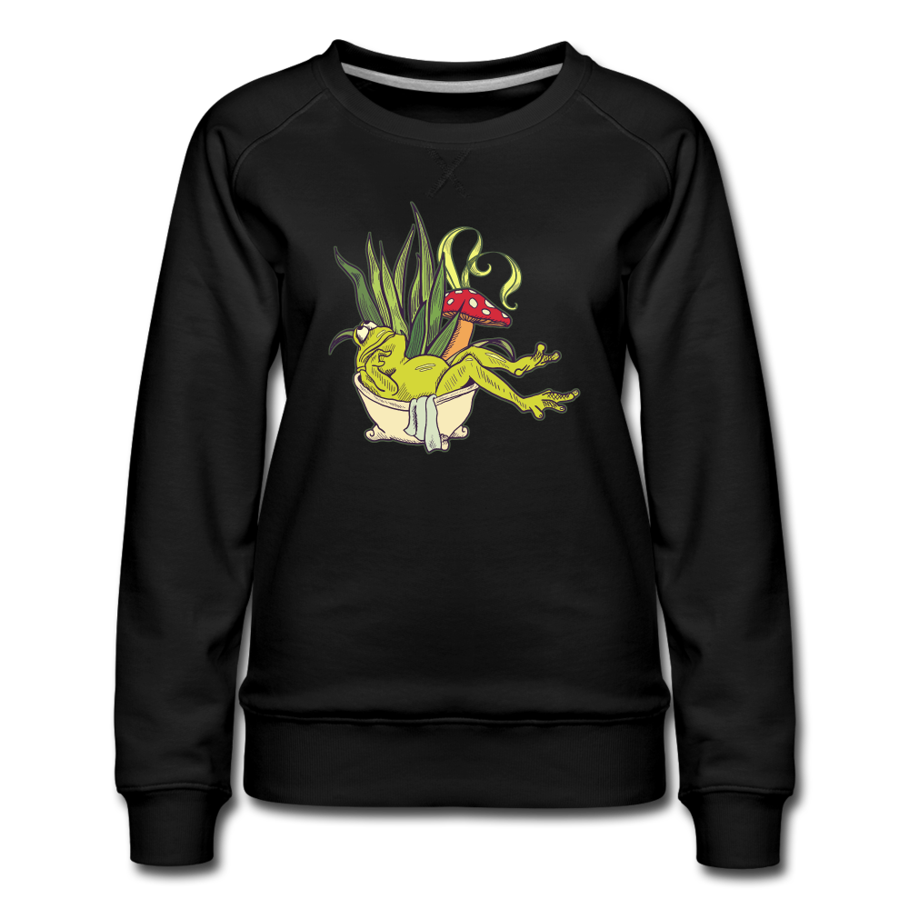 Frauen Premium Pullover - “Cottagecore_Frosch in der Wanne” - Schwarz