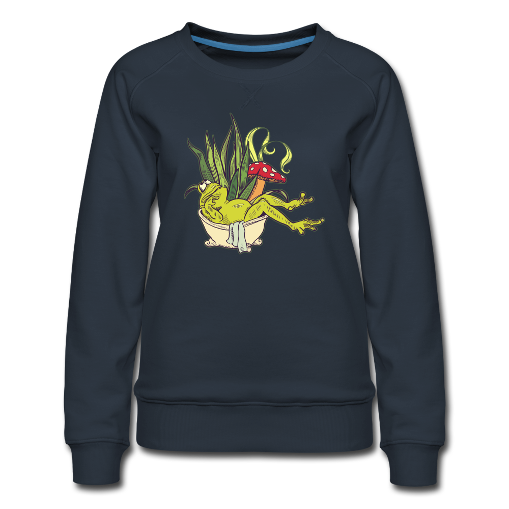 Frauen Premium Pullover - “Cottagecore_Frosch in der Wanne” - Navy