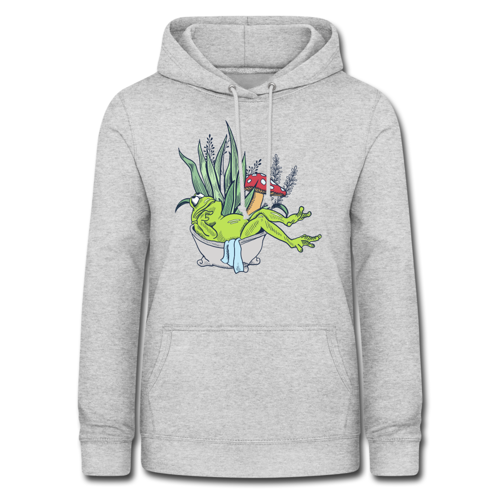 Frauen Hoodie - “Cottagecore_Frosch in der Badewanne” - Hellgrau meliert