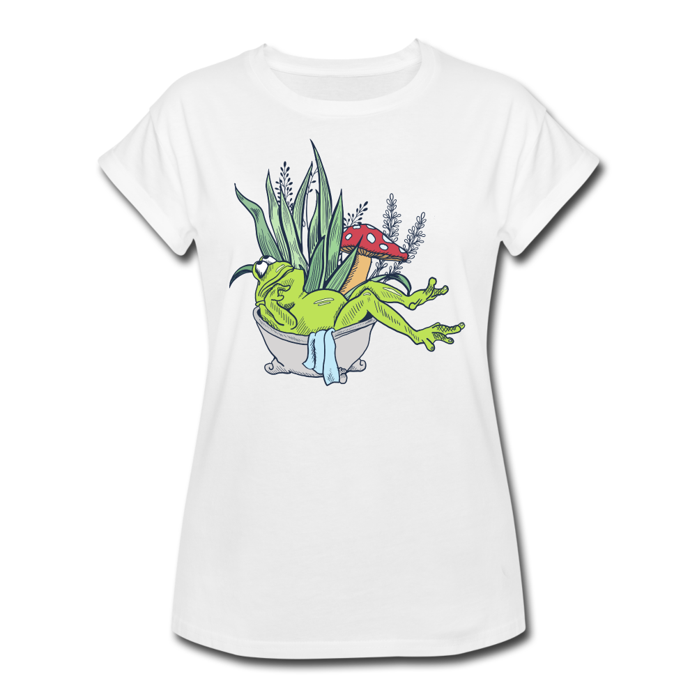 Frauen Oversize T-Shirt - “Cottagecore_Frosch in der Badewanne” - Weiß
