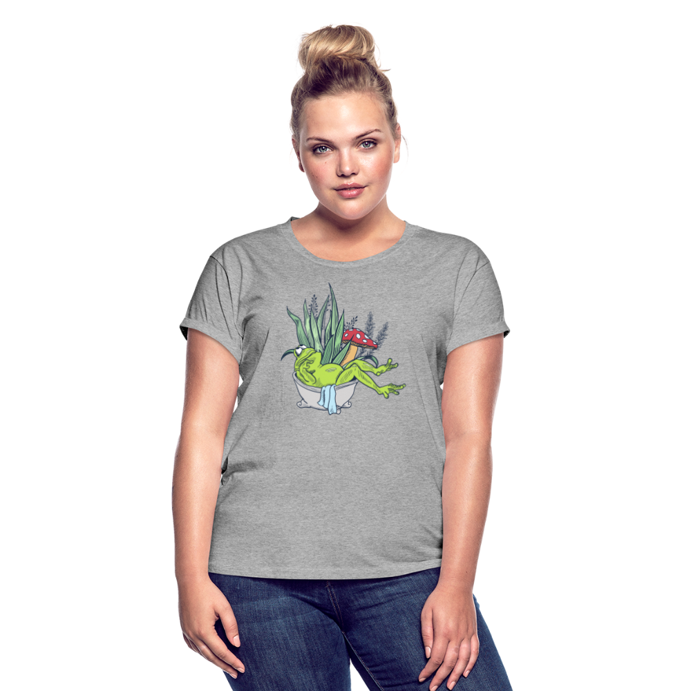 Frauen Oversize T-Shirt - “Cottagecore_Frosch in der Badewanne” - Grau meliert