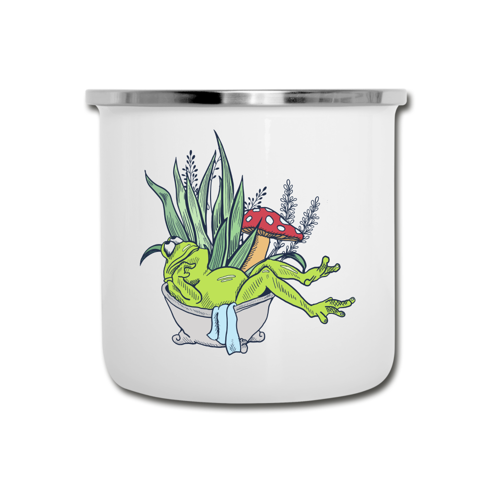 Emaille-Tasse - “Cottagecore_Frosch in der Badewanne” - Weiß
