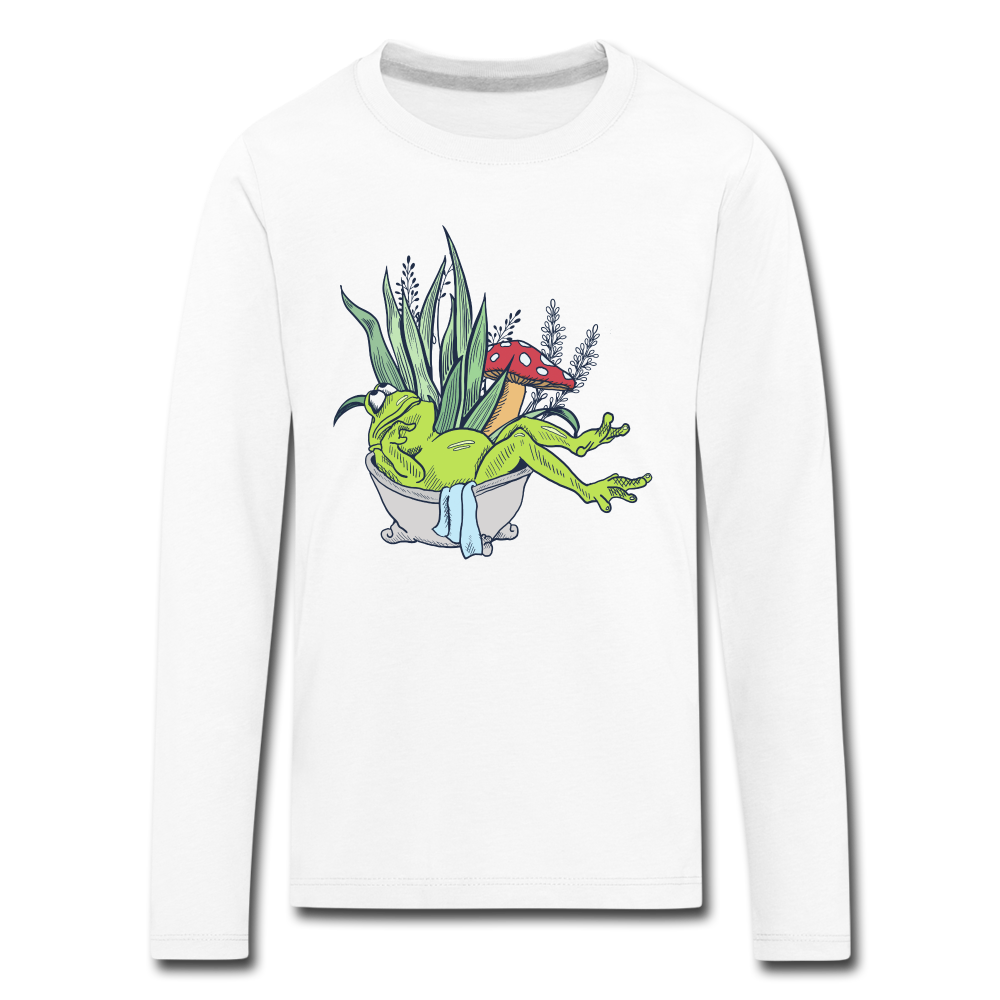 Kinder Premium Langarmshirt - “Cottagecore_Frosch in der Badewanne” - Weiß