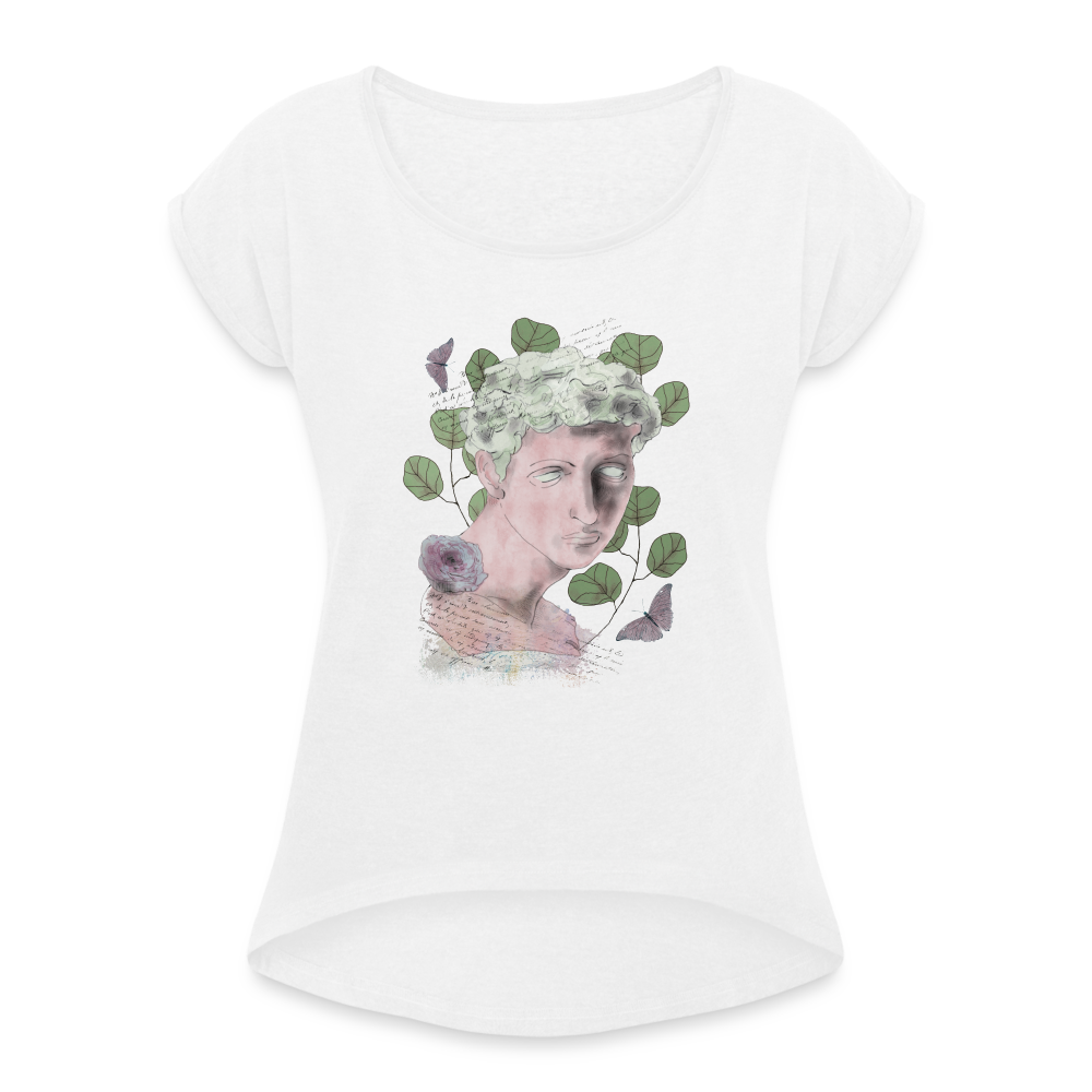Frauen T-Shirt mit gerollten Ärmeln - “In Arcadia Ego” - Weiß