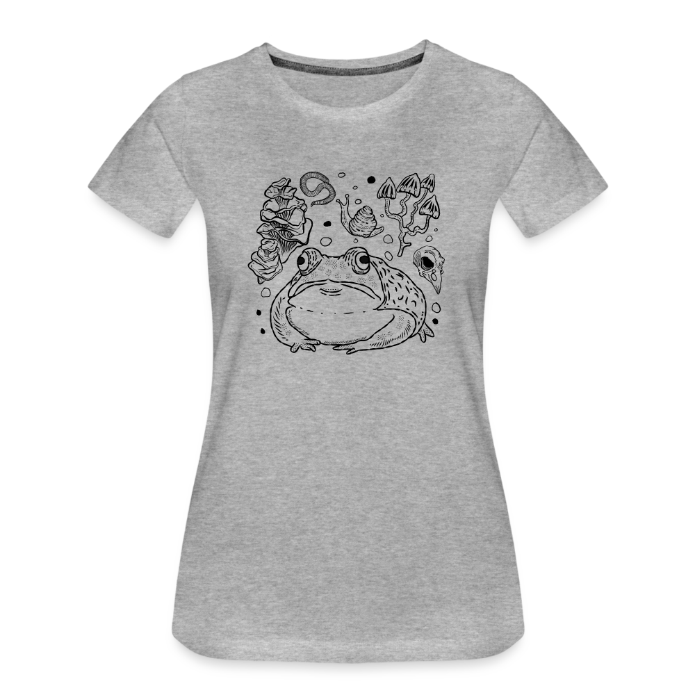 Frauen Premium Bio T-Shirt - “Goblincore Sammelsurium” - Grau meliert