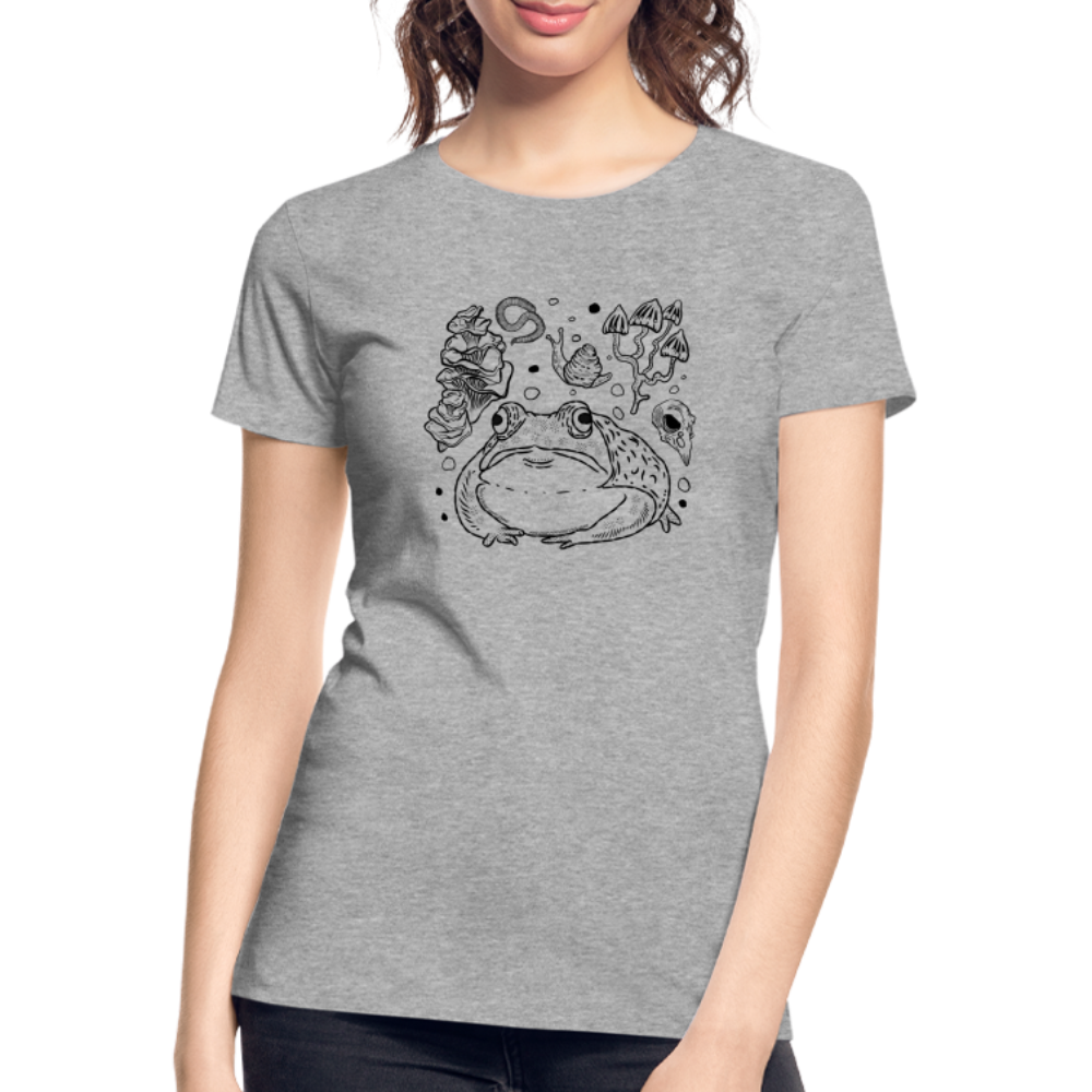Frauen Premium Bio T-Shirt - “Goblincore Sammelsurium” - Grau meliert