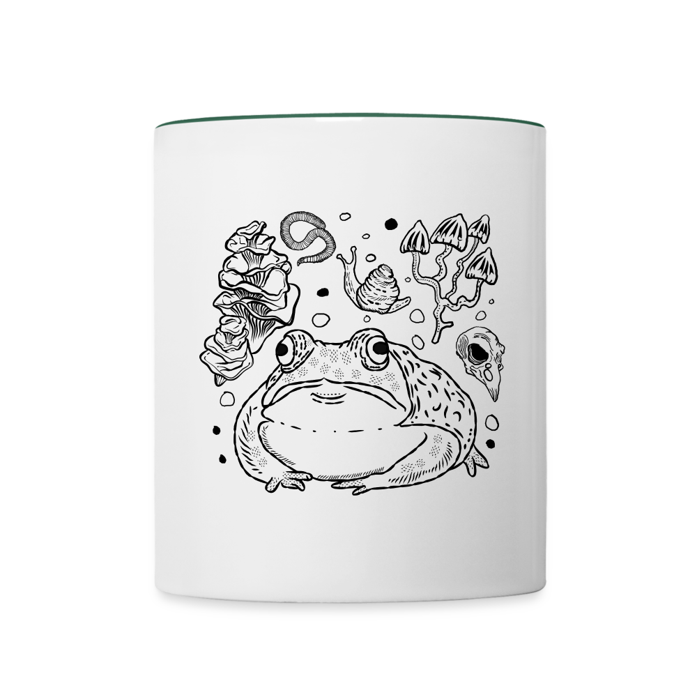 Tasse zweifarbig - “Goblincore Sammelsurium” - Weiß/Dunkelgrün