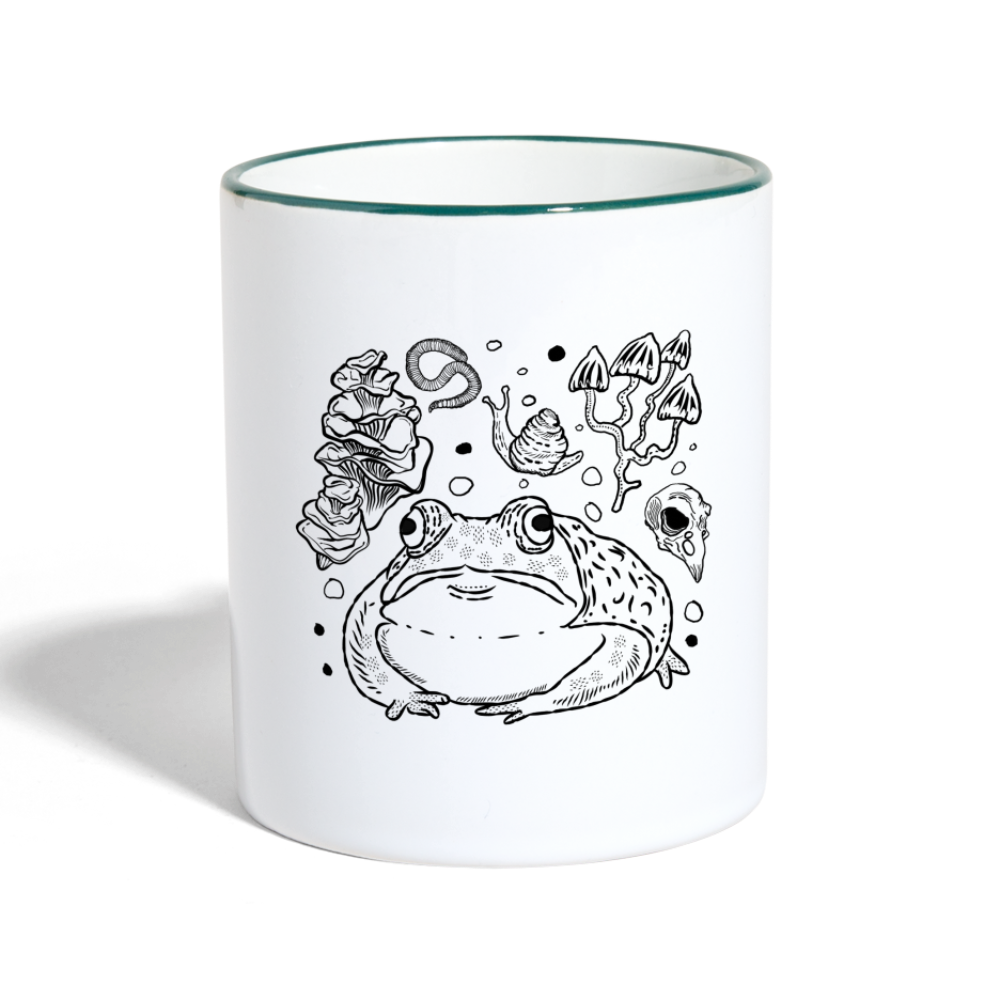 Tasse zweifarbig - “Goblincore Sammelsurium” - Weiß/Dunkelgrün