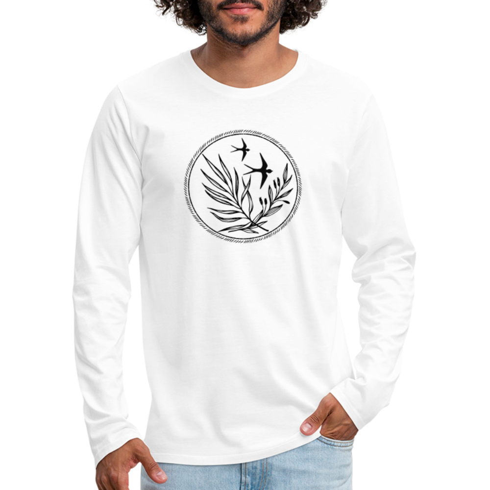Männer Premium Langarmshirt - “Two Birds” - Weiß