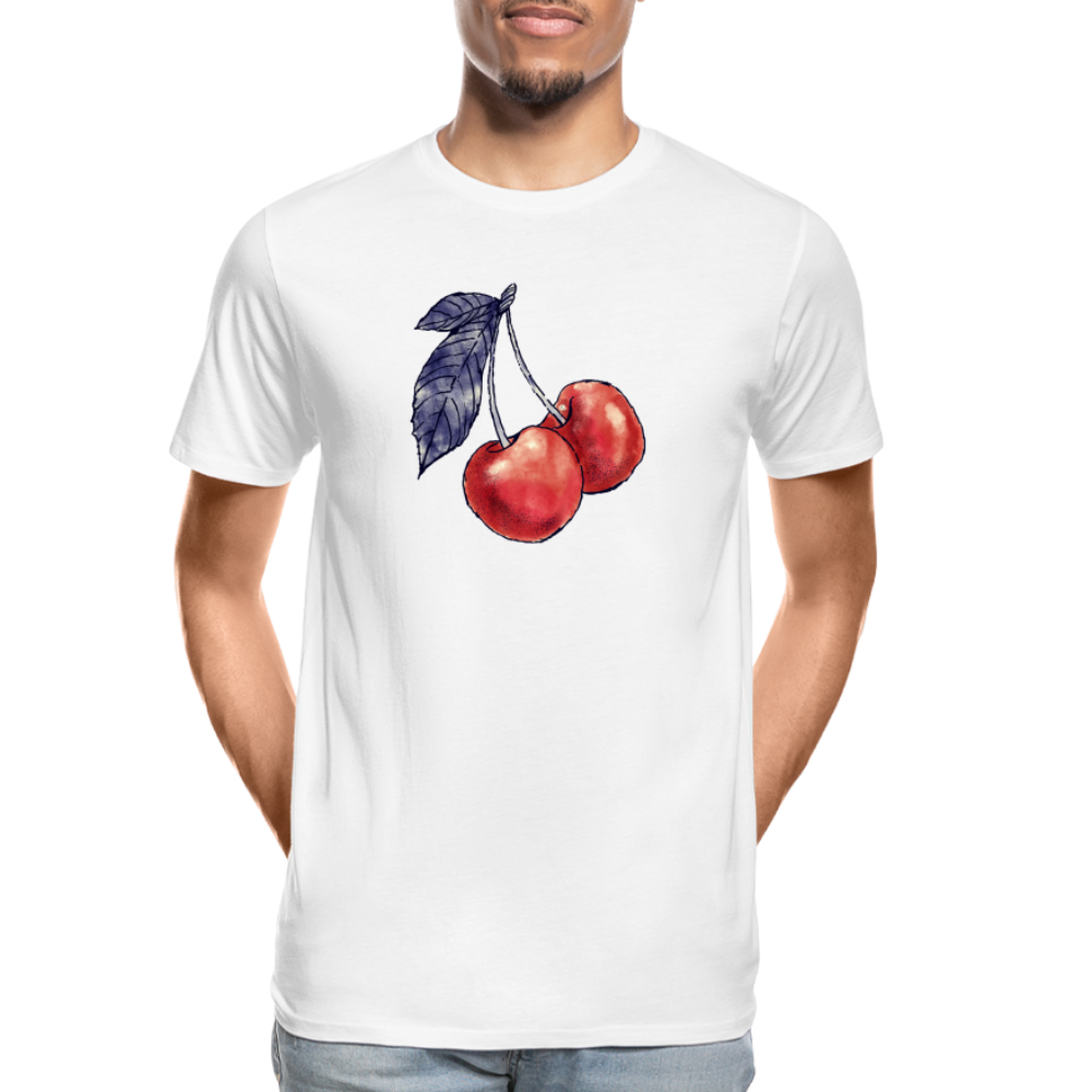 Männer Premium Bio T-Shirt - “Rote Kirschen” - white