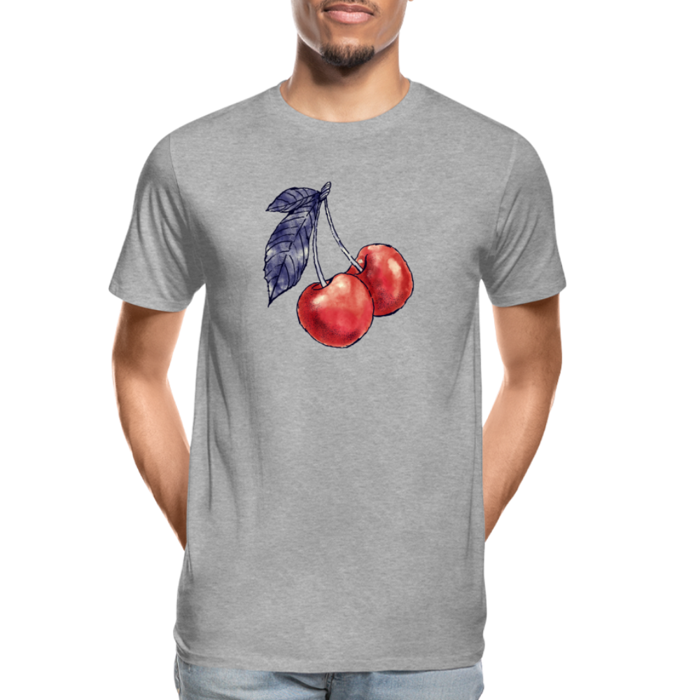Männer Premium Bio T-Shirt - “Rote Kirschen” - Grau meliert