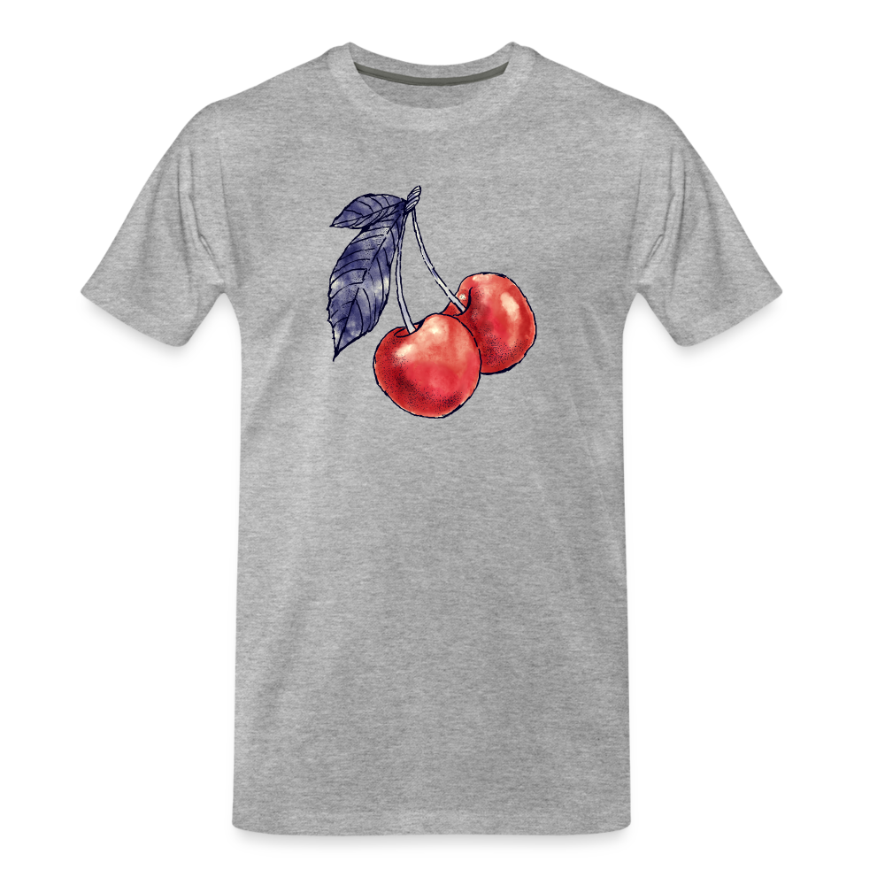 Männer Premium Bio T-Shirt - “Rote Kirschen” - Grau meliert