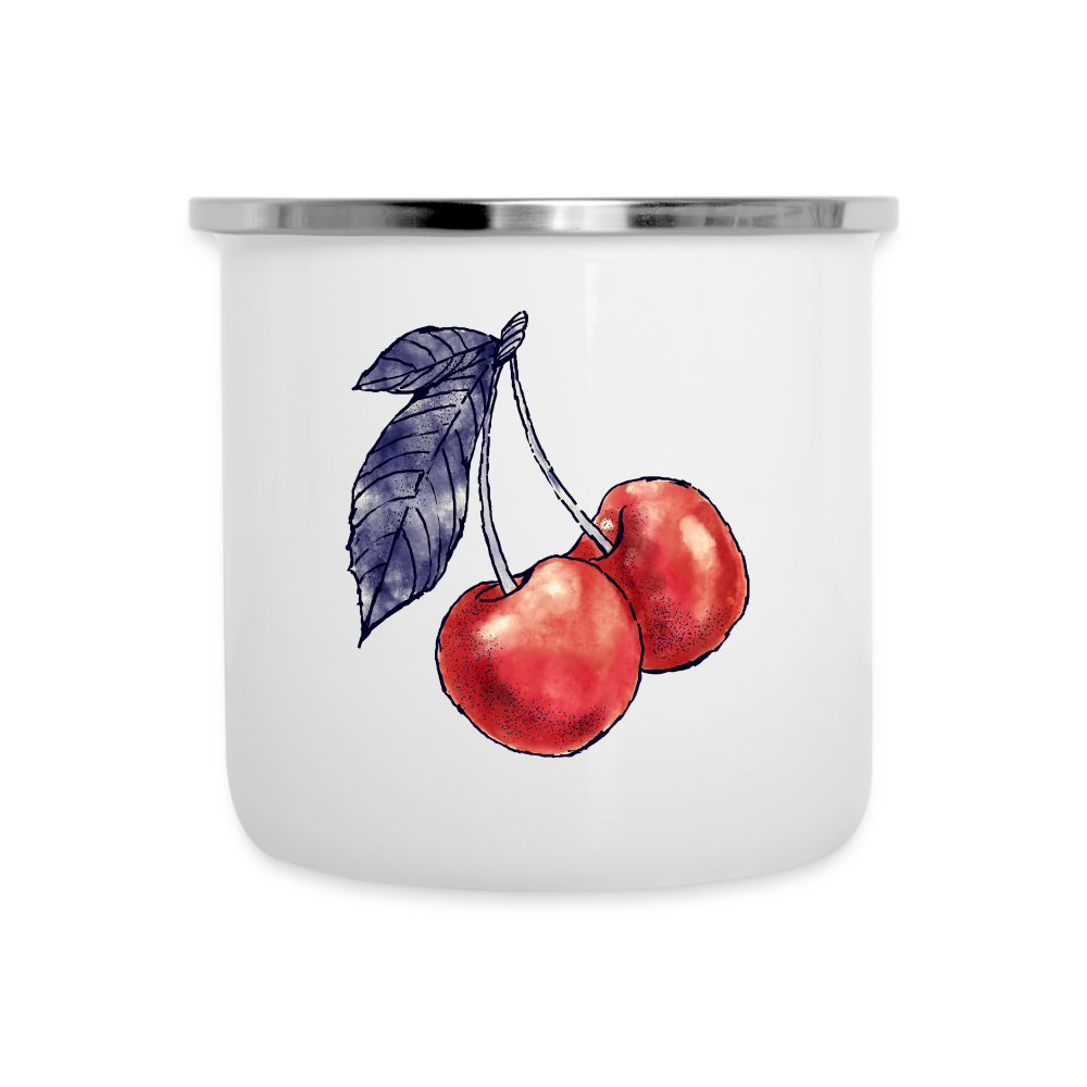 Emaille-Tasse - “Rote Kirschen” - white